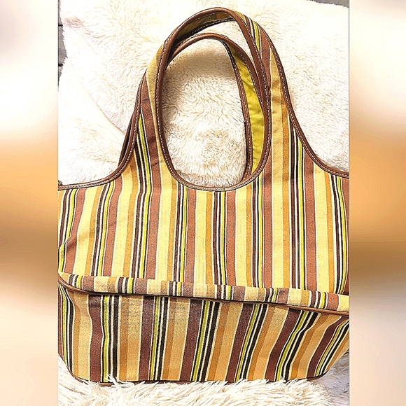 STRIPED LARGE TOTE SHOPPING BAG UNIQUE HAND MADE WITH SEQUINS ACCENT NWOT - Picture 10 of 11